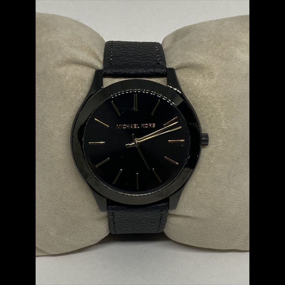 Michael Kors Slim Runway MK3221 Women's Black Leather Analog Dial Watch EY121